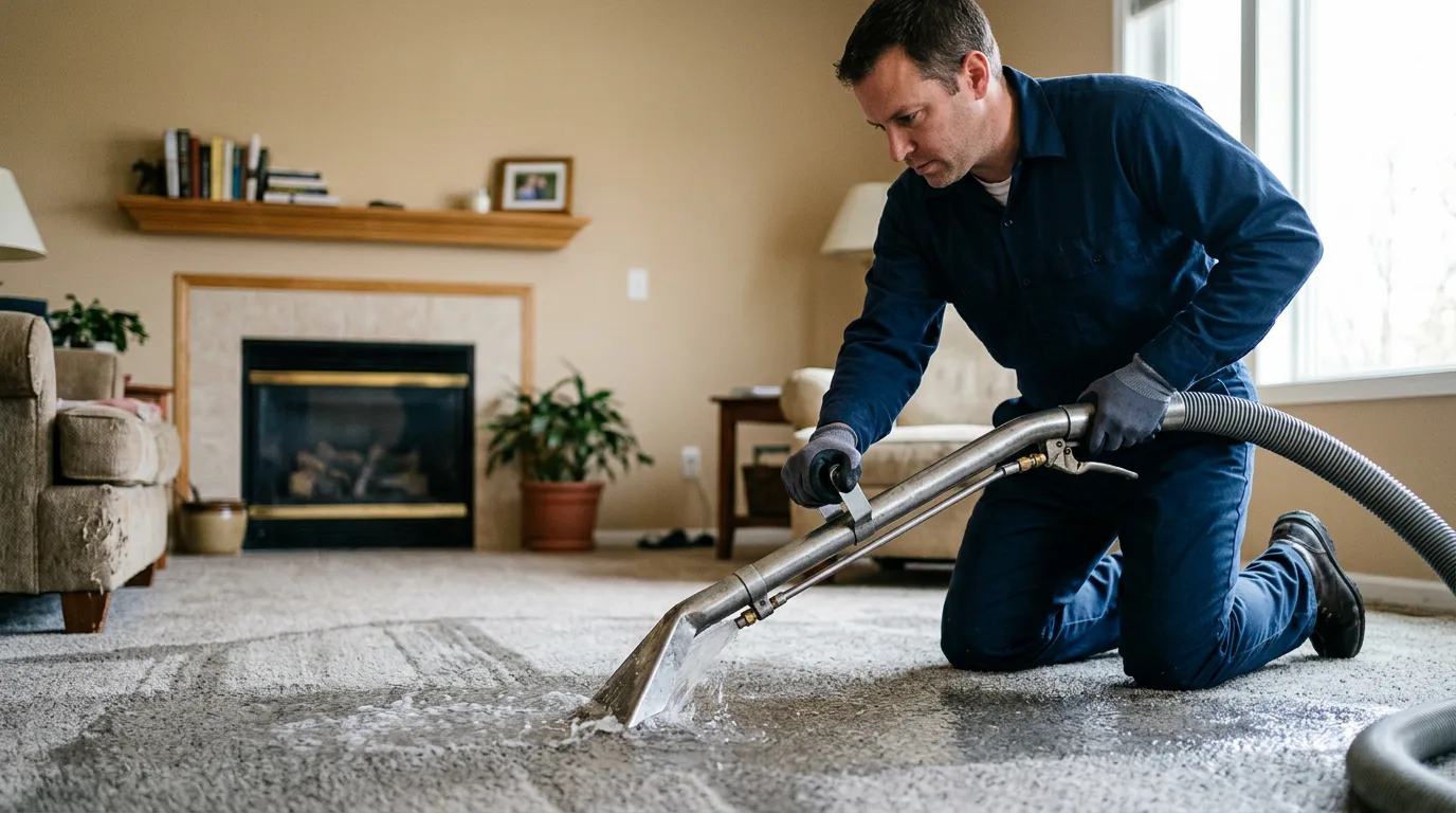 Water damage restoration technician working near Mansfield, PA